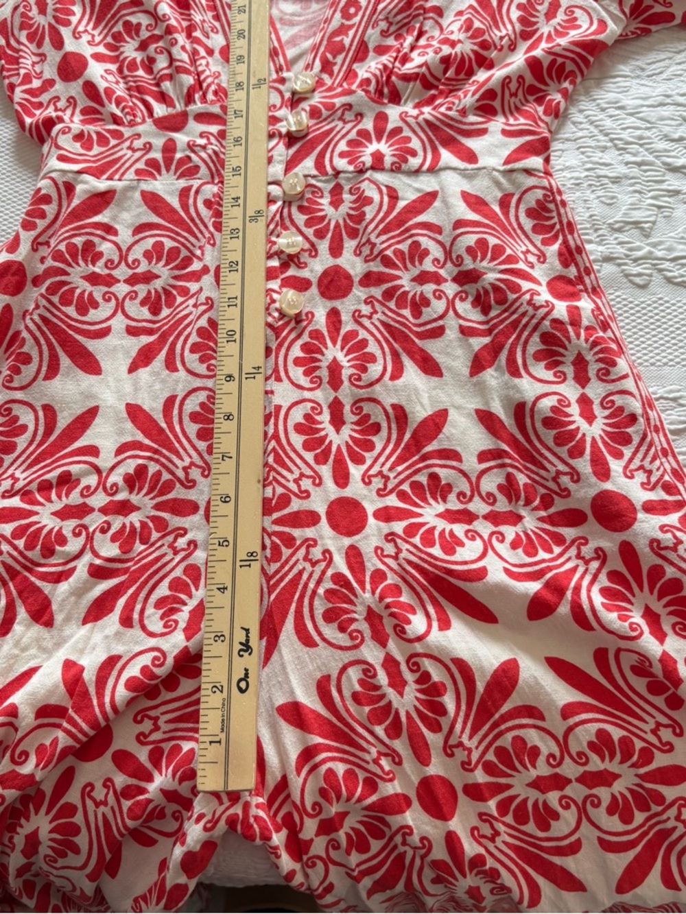 Farm Rio Carmina Linen Blend Button Front Jumpsuit red white size S - Picture 5 of 16